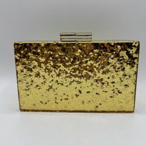 Vintage 50's-60's Gold-Foil Flake Lucite Clutch Purse Bag W/Chain-Retro Glam